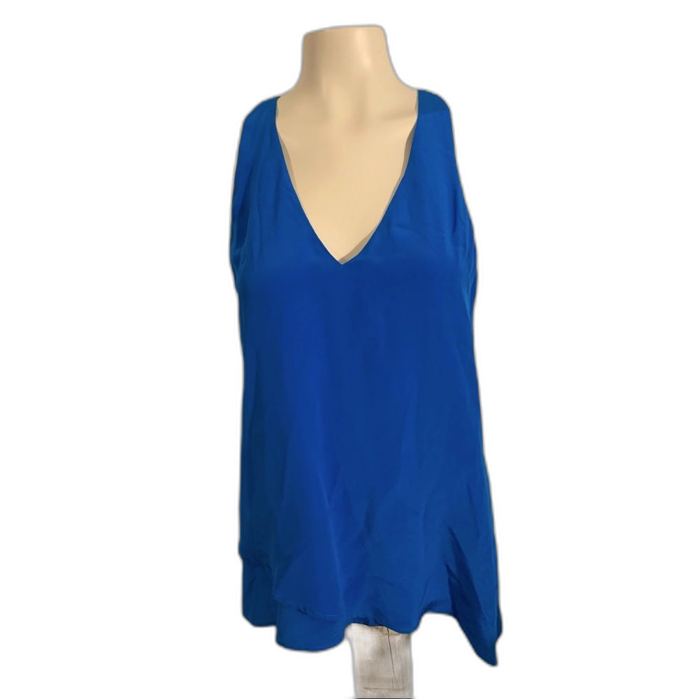 Lavendar Brown Womens Tank Top Blue Silk V Neck Racerback Size Small